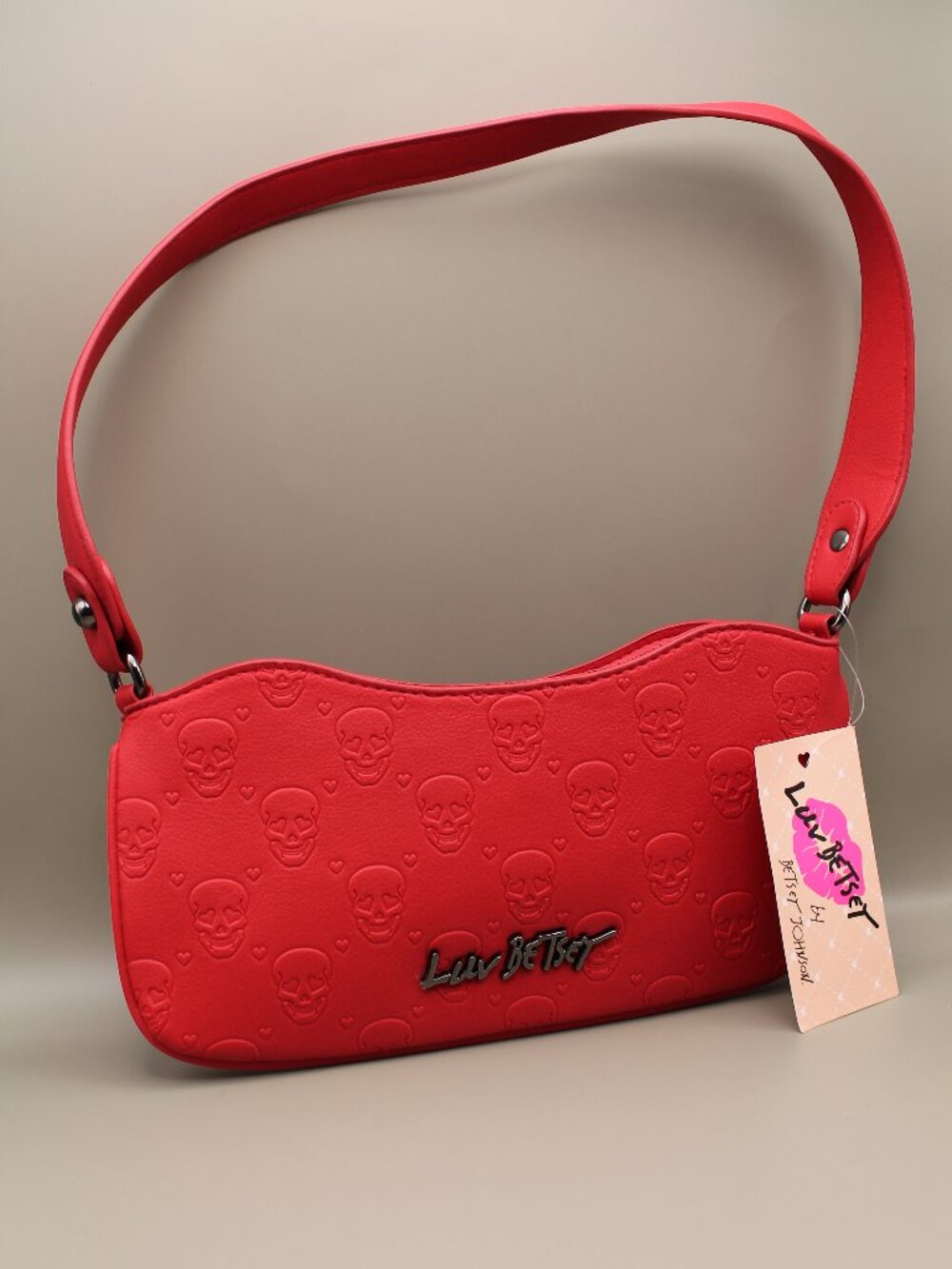 Luv Betsey Betsey Johnson Carina Red Skull Heart Embossed Shoulder Bag NWT